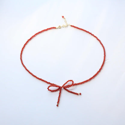 Natural Red Agate Chalcedony Bead Necklace | Choker