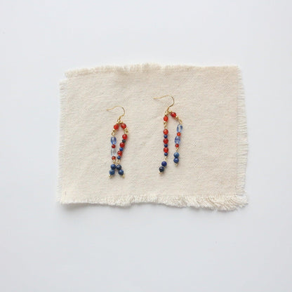 Natural Stone Original Design Hook Earrings – 925 Silver Dunhuang Red, White, and Blue Vintage Ethnic Style Earrings