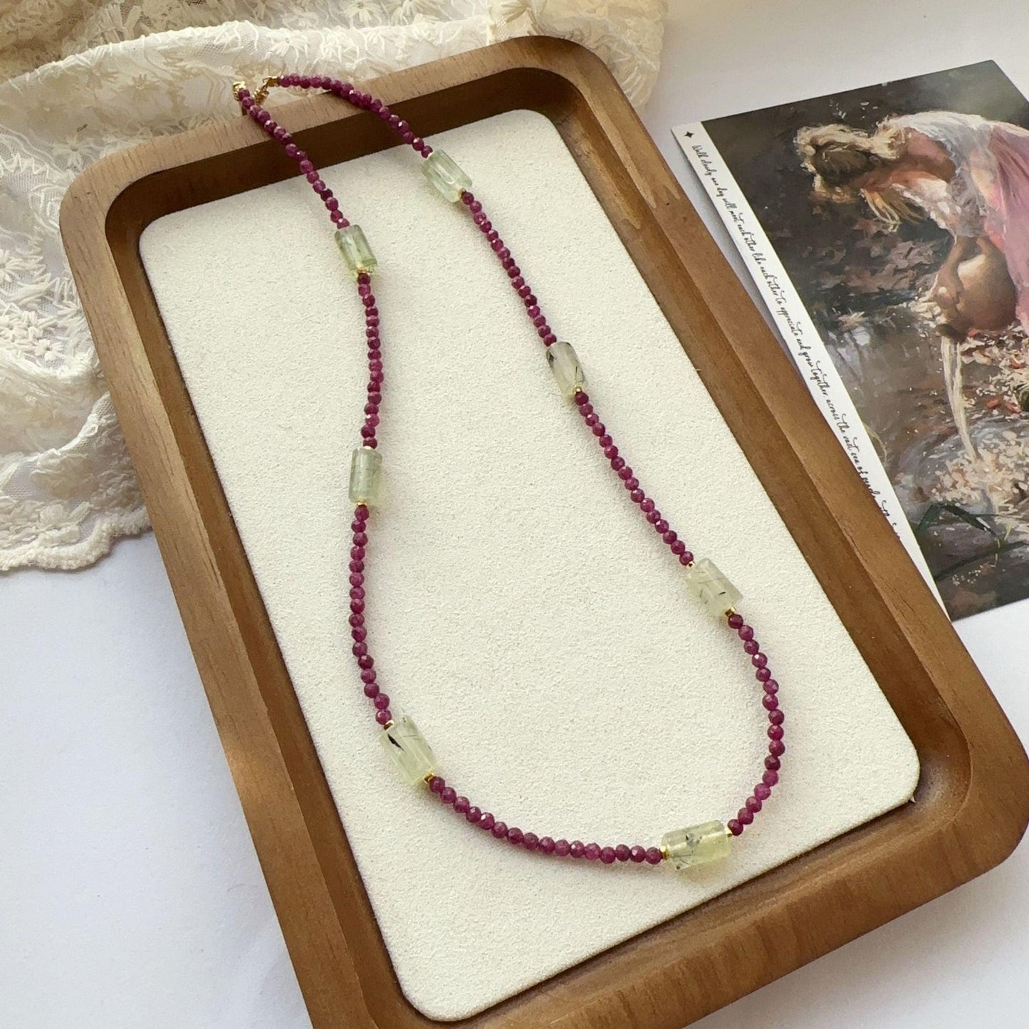 Fuchsia Natural Stone Beaded Necklace - Handmade Niche Choker for Collarbone