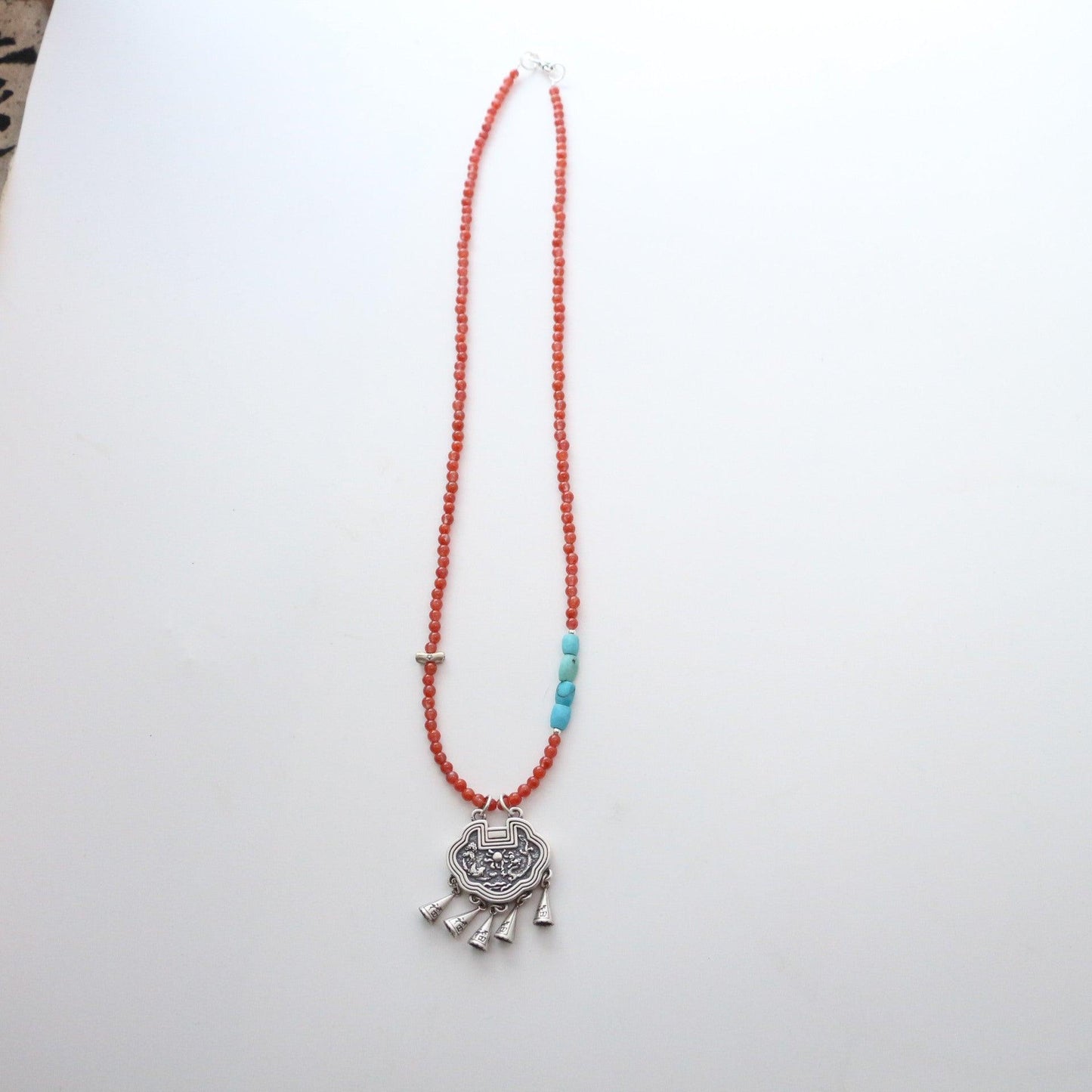 Ethnic Style South Red Necklace with 999 Silver Pendant – Peace Jewelry