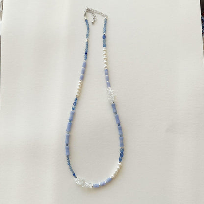 Light Blue Natural Stone Beaded Necklace Handmade Original Niche Jewelry Ink Wind Necklace