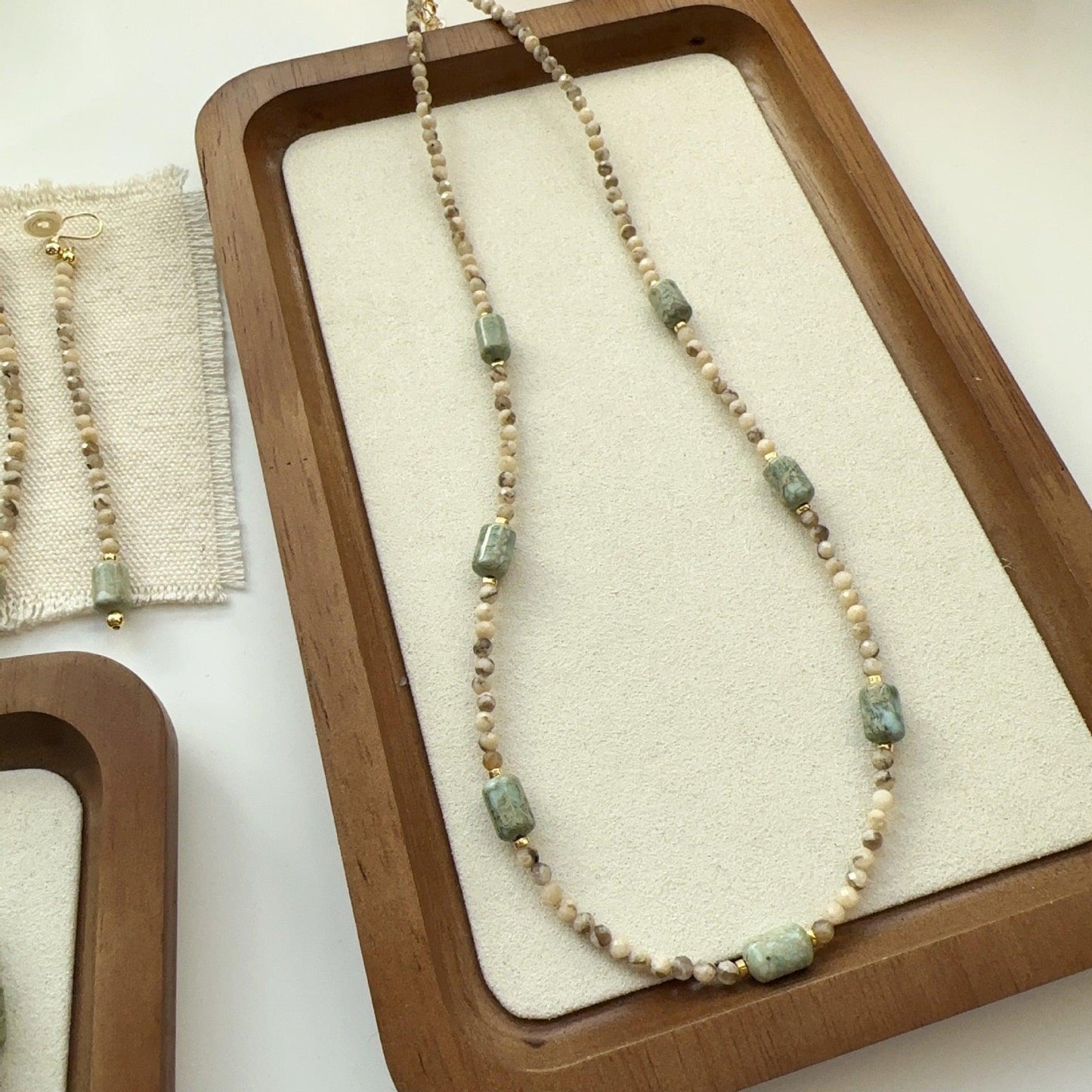 New Chinese-Style Gray-Green Natural Stone Necklace and Bracelet Set