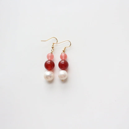 Freshwater Natural Pearl Ear Hooks | Minimalist Red Agate Handmade Earrings