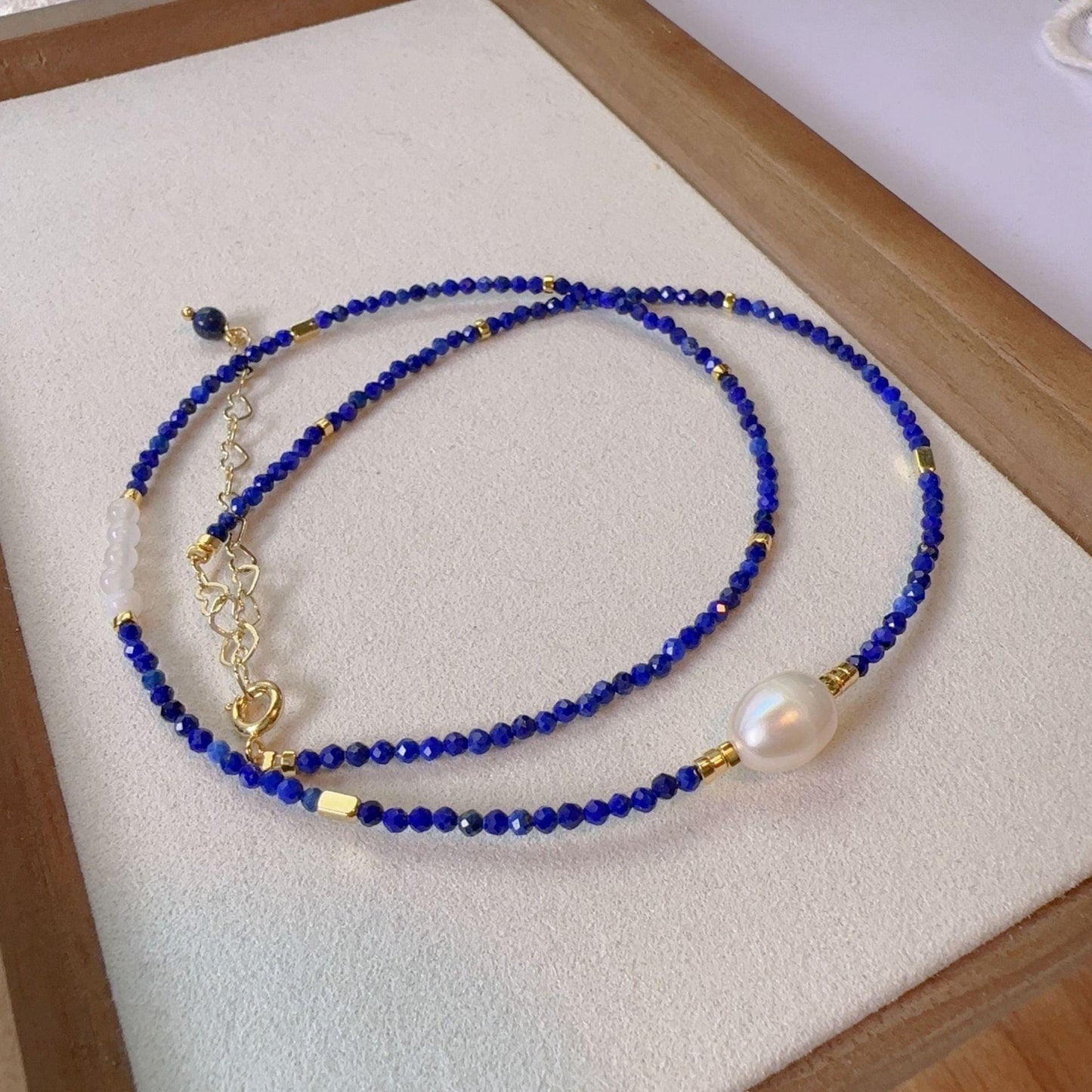 Lapis Lazuli Agate Pearl Dunhuang Natural Stone Beaded Necklace – Handmade Niche Ink-Wash Style Choker