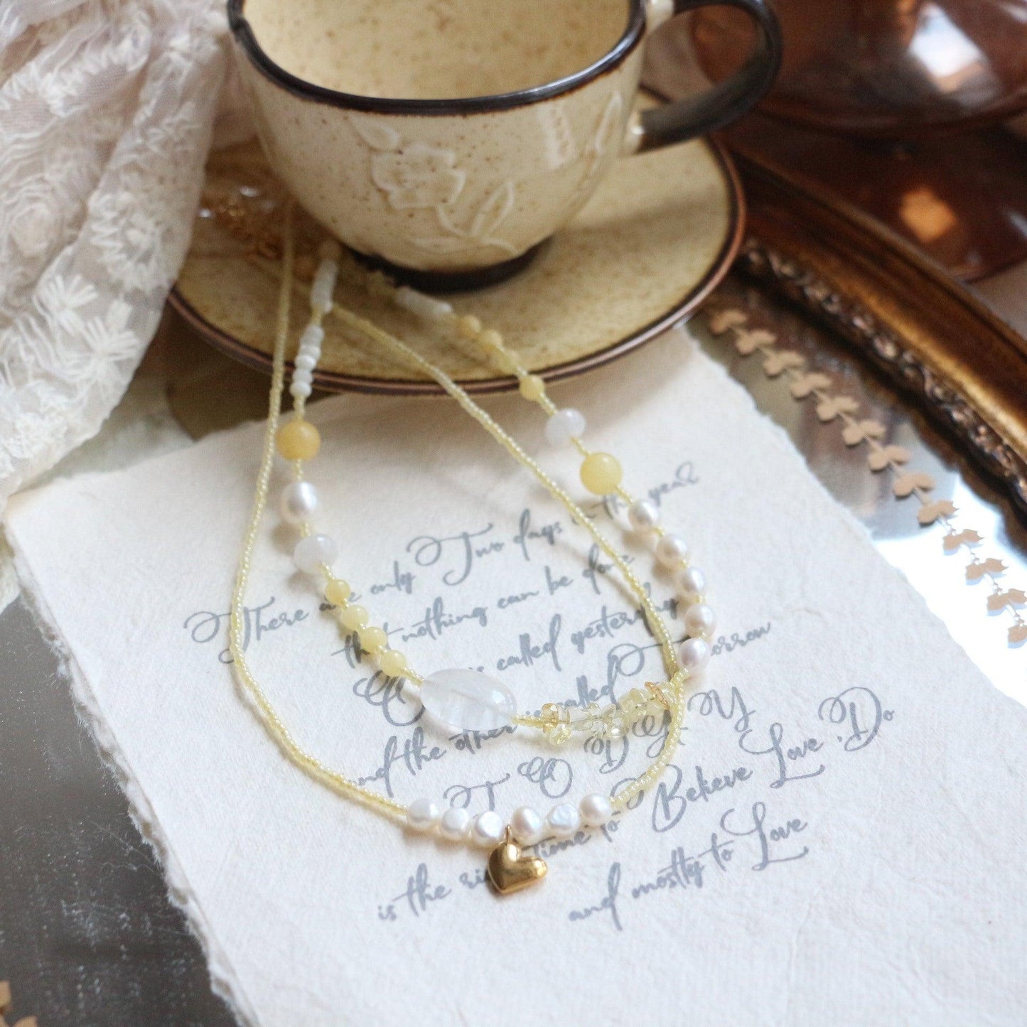 Sweet Light Luxury Yellow Crystal Beads Necklace – Natural Pearls Collarbone Chain Niche Bracelet