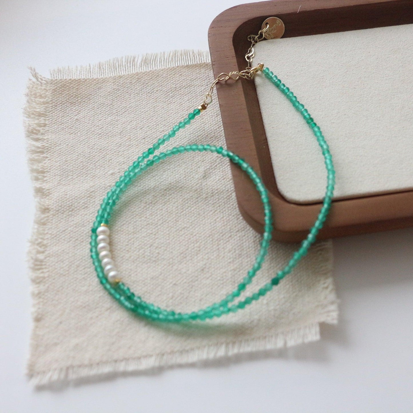 Natural Stone Necklace with Green Gemstone Beads and Freshwater Aurora Pearls