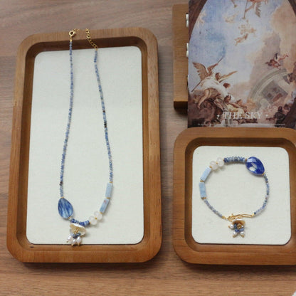 Vintage Jiangnan Blue Handmade Beaded Necklace and Bracelet Set