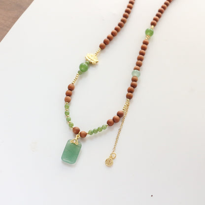 New Chinese-Style Sandalwood Beaded Necklace - Sweater Chain with Chalcedony Accessories