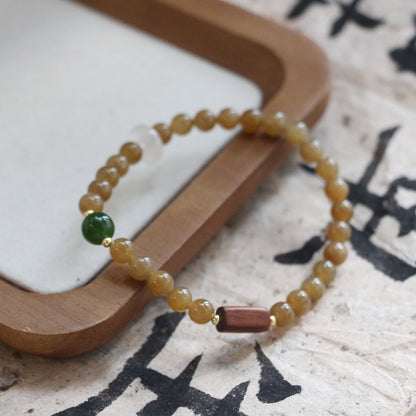 New arrivals Sugar Material Hetian Jade Bracelet with Natural Wood Beads | Vintage Style