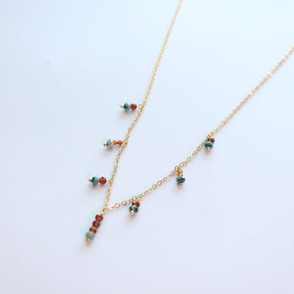 Unique Layered Orange Garnet Beaded Necklace - Dunhuang Style Fashionable Natural Turquoise Choker