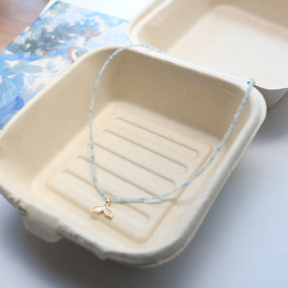 New Natural Blue Crystal Beaded Necklace for Women - Minimalist Choker with Freshwater Pearls