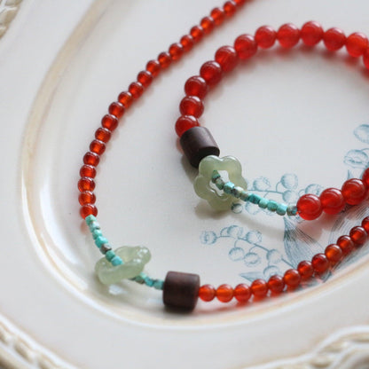 Hetian jade turquoise pear wood natural 7A grade red agate beads necklace collarbone chain sweater chain creative bracelet earrings collection