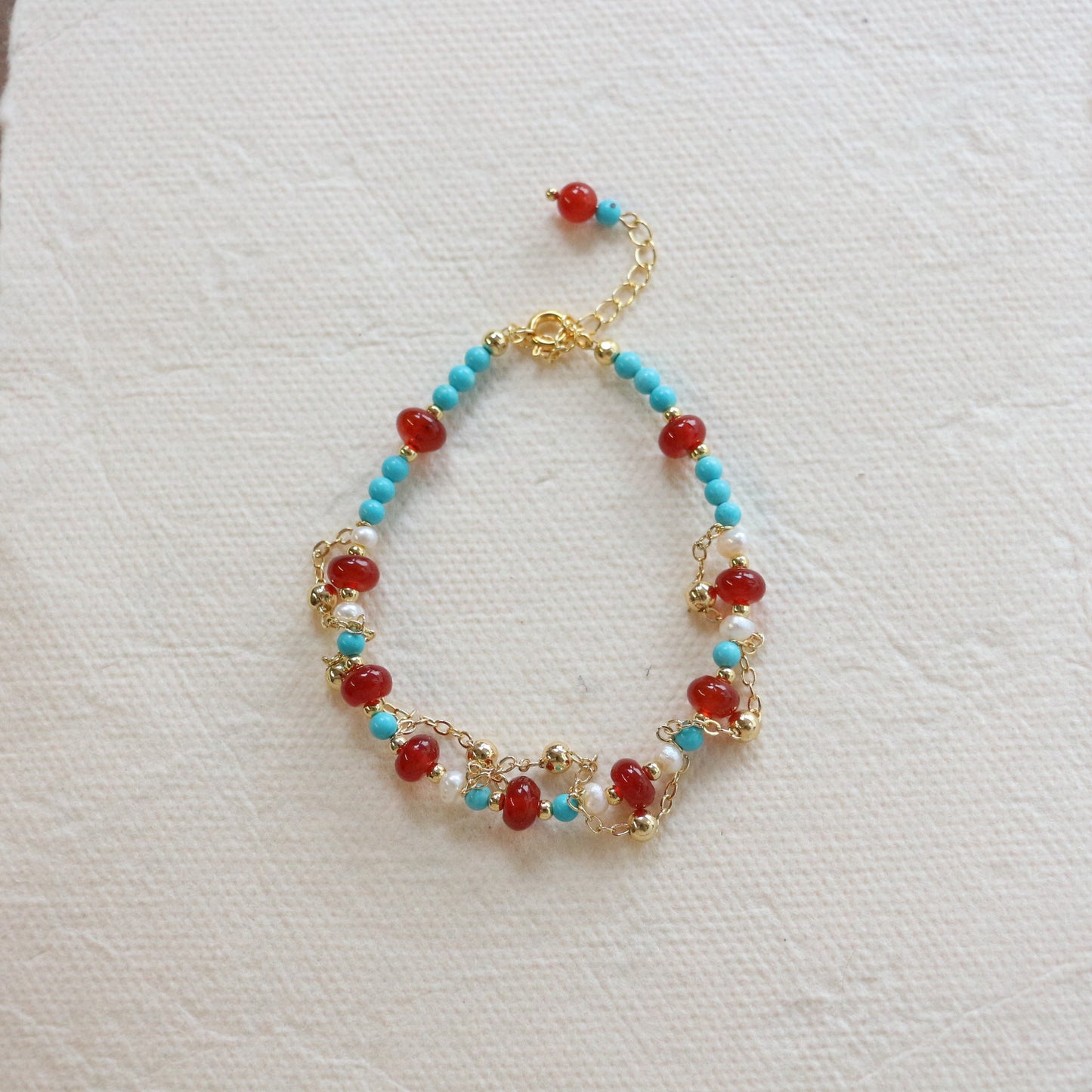 New arrivals Dunhuang Traditional Color Handbead Bracelet with Red Agate, Turquoise Pendant & Tasse