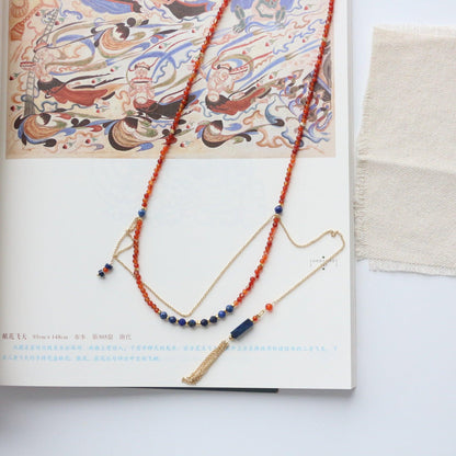 Natural Stone Necklace Long Extremely Fine Sweater Chain – Personalized Original Design Dunhuang Style Beaded Chain Tassel Jewelry