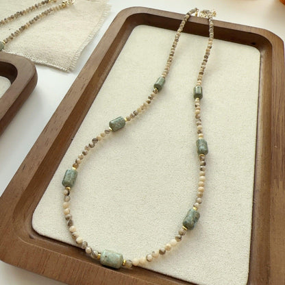 New Chinese-Style Gray-Green Natural Stone Necklace and Bracelet Set