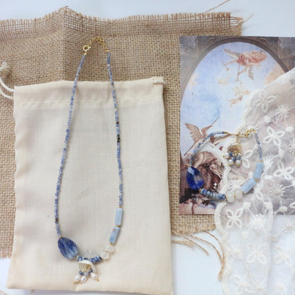 Vintage Jiangnan Blue Handmade Beaded Necklace and Bracelet Set