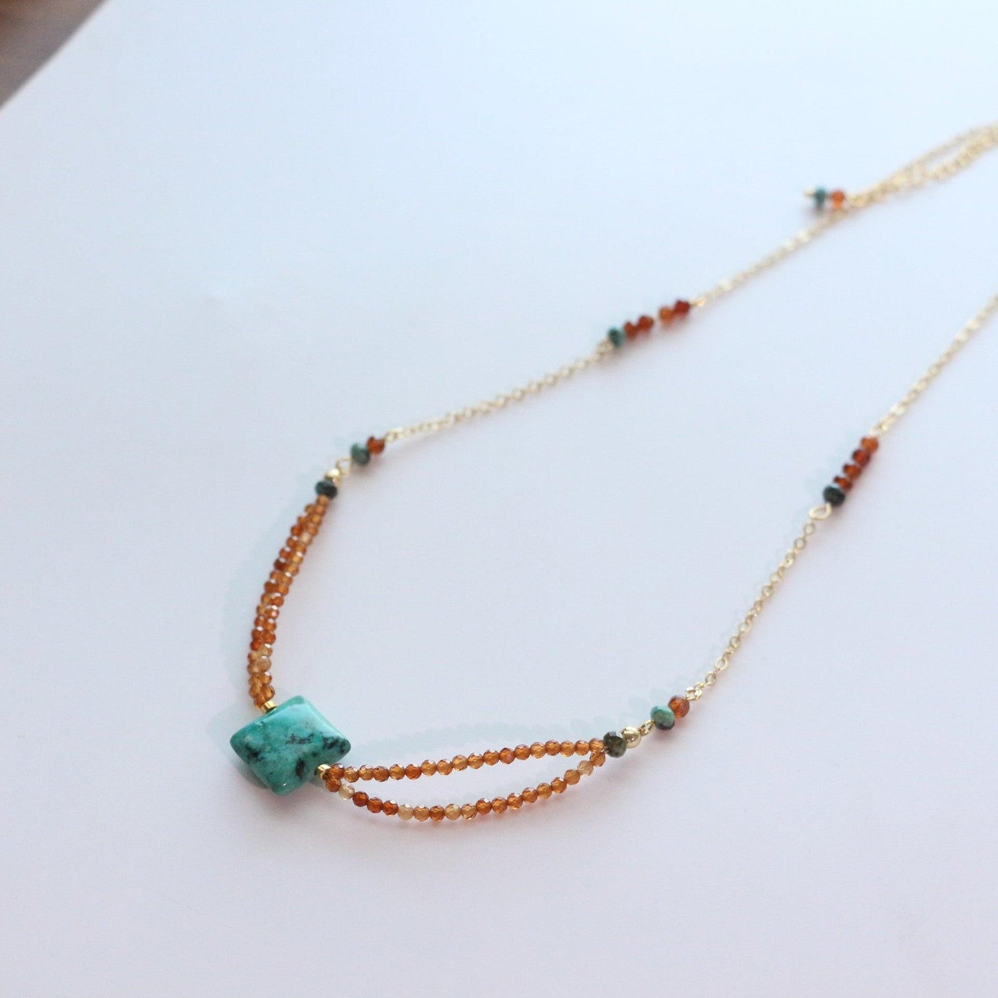 Unique Layered Orange Garnet Beaded Necklace - Dunhuang Style Fashionable Natural Turquoise Choker