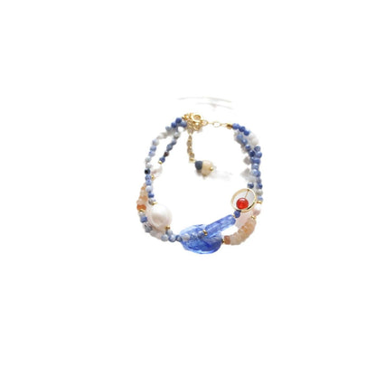 Vintage Blue Crystal, Baroque Pearl, Red Agate & Blue Stone Multi-Natural Stone Beaded Necklace & Bracelet Set