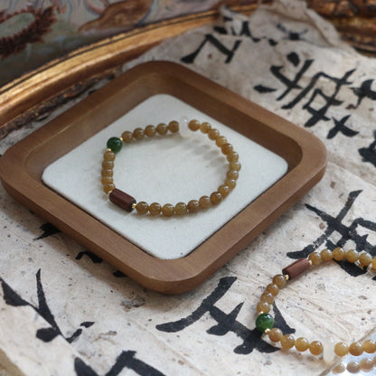 New arrivals Sugar Material Hetian Jade Bracelet with Natural Wood Beads | Vintage Style