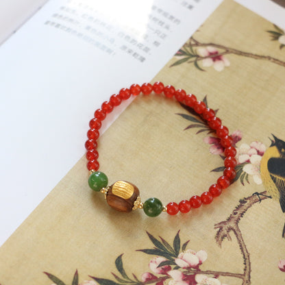 New arrivals Natural Red Agate Bracelet with Jade Beads | Perfect Qixi Gift