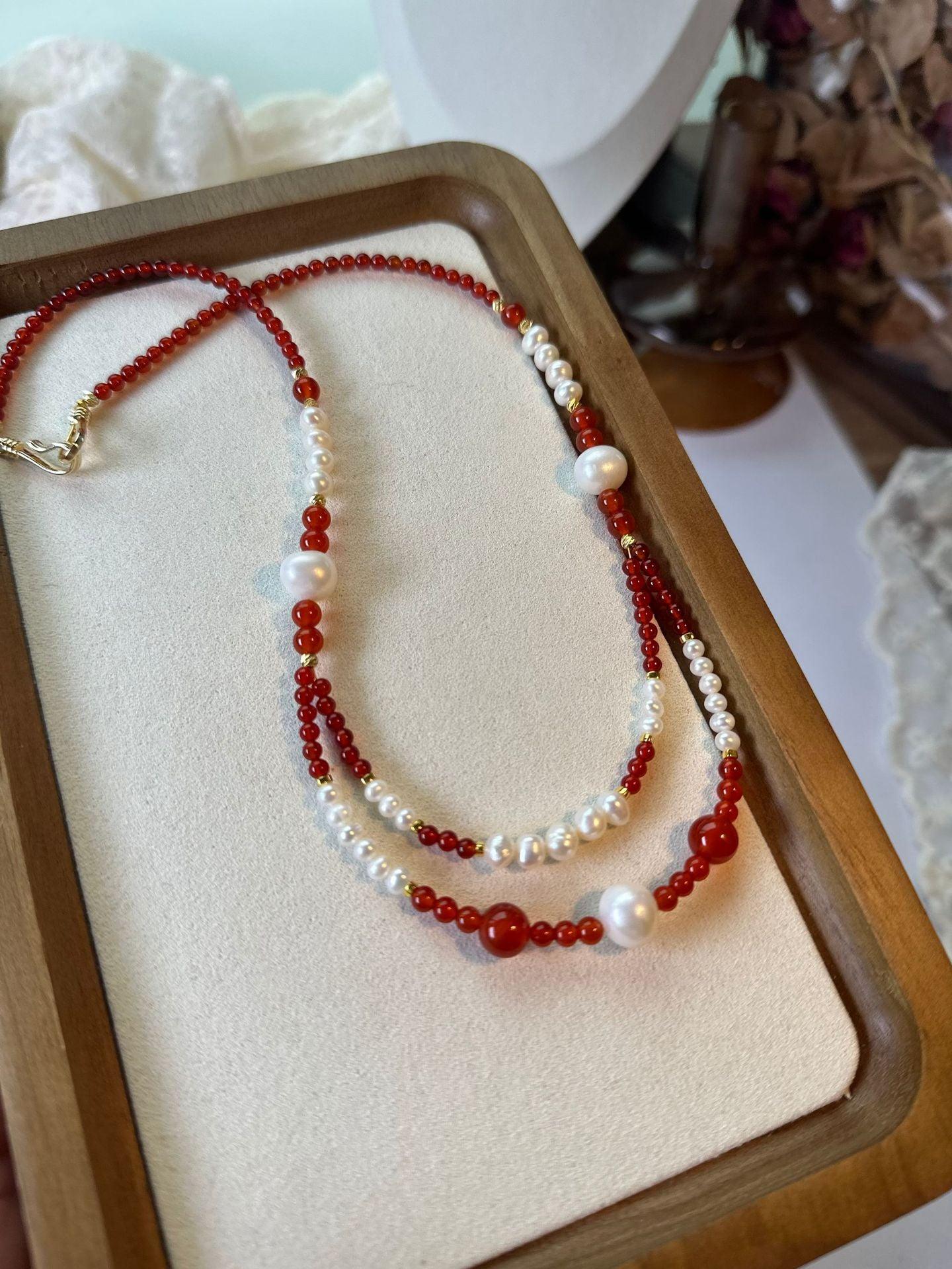 Handcrafted New Year Red Agate Dunhuang Double Layer Natural Stone Beaded Necklace