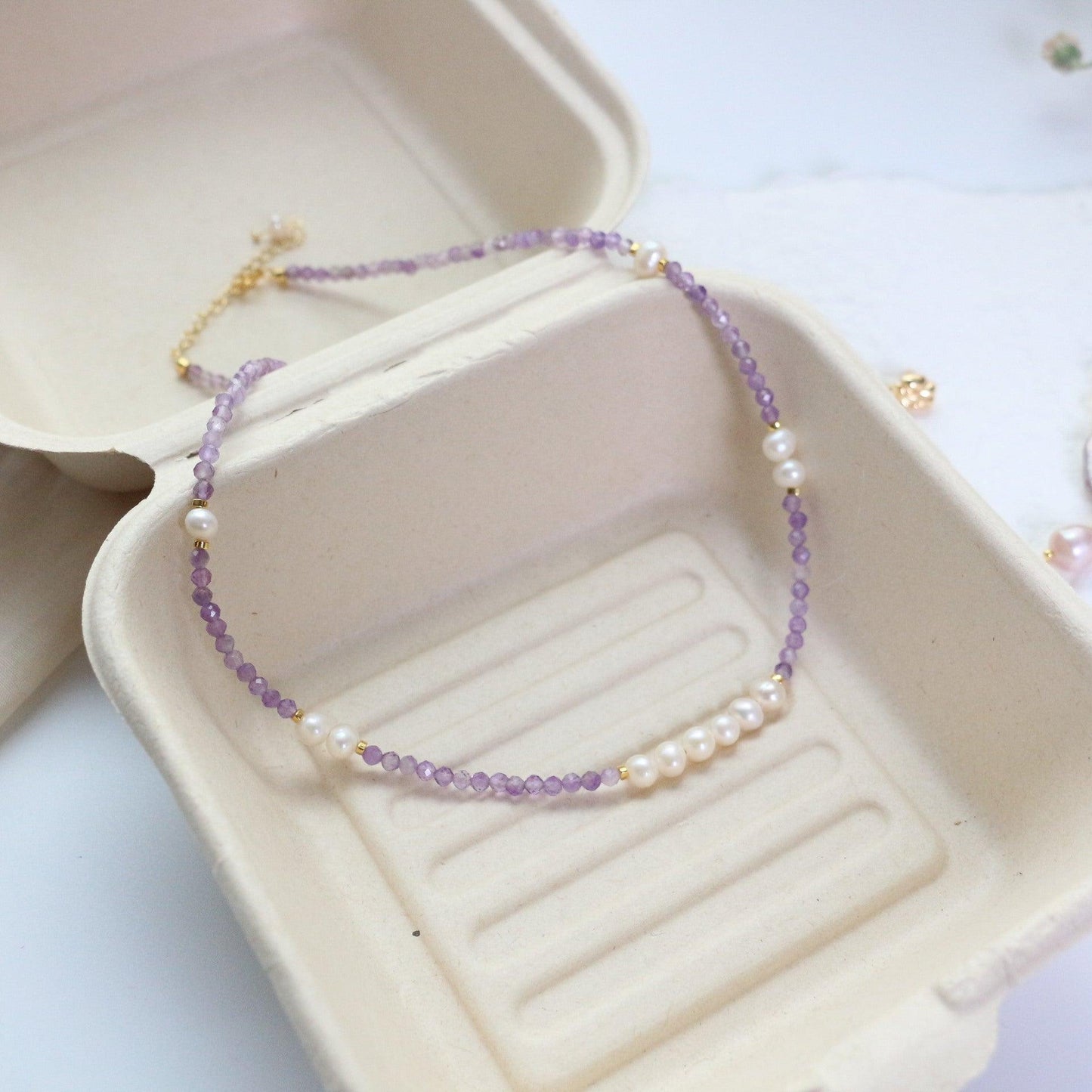 New Original Natural Stone Amethyst Beaded Necklace - Choker and Neck Chain