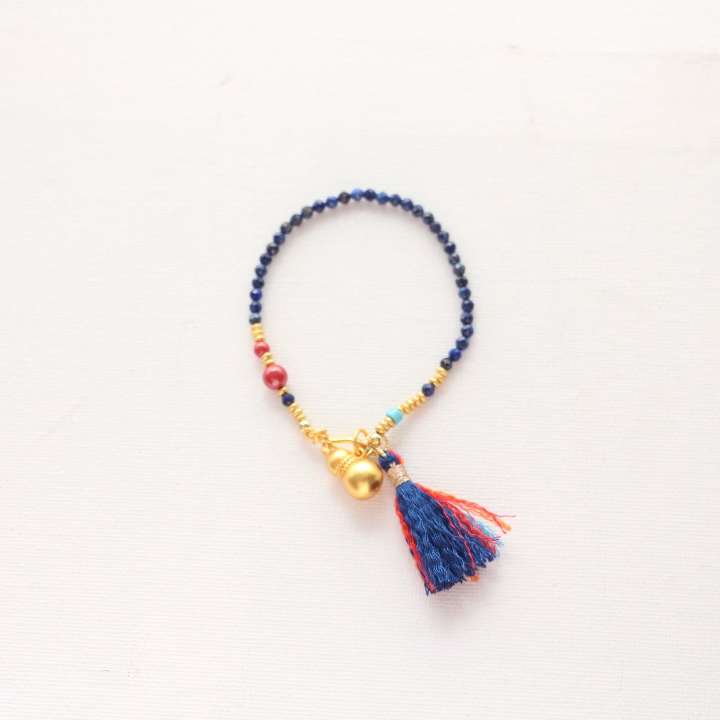 Vintage Lapis Lazuli String Minimalist Sand Gold Gourd Handmade Tassel Necklace