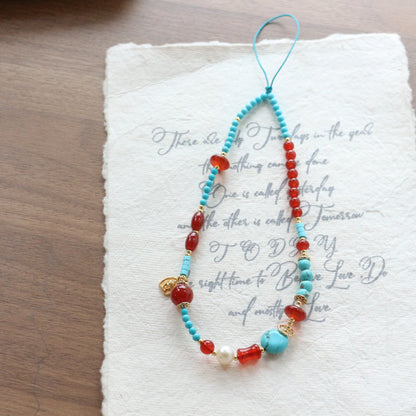 New arrivals Red Agate Handmade Beaded Turquoise Wrist Strap Phone Charm