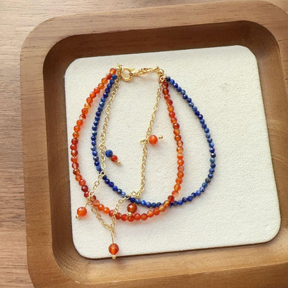 Vintage Lapis Lazuli, Red Orange Agate & White Agate Sweater Chain Necklace – Dunhuang-Inspired Beaded Jewelry Collection