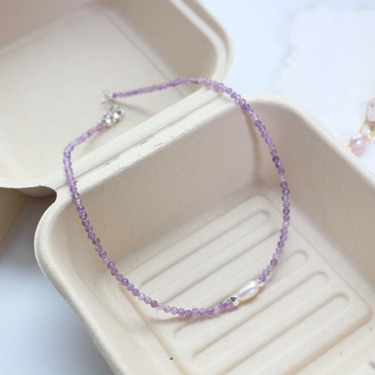 New Original Natural Stone Amethyst Beaded Necklace - Choker and Neck Chain