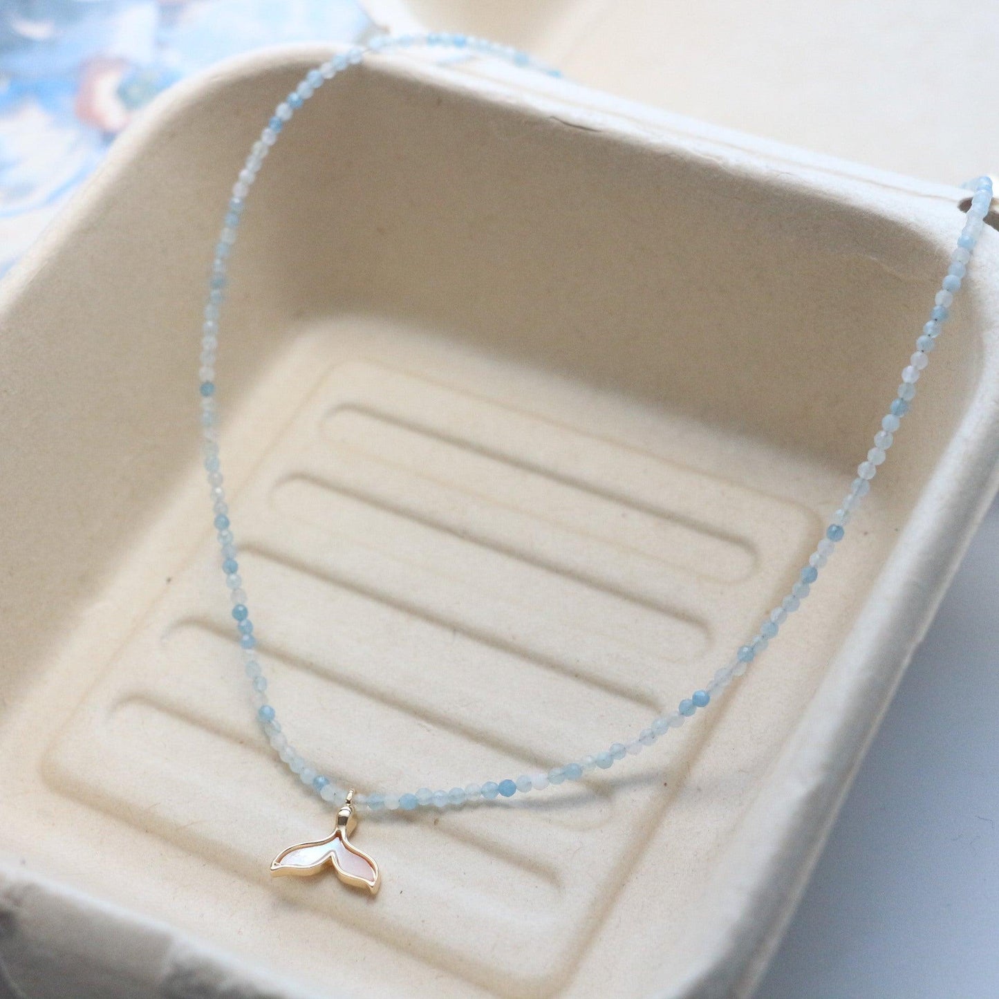 New Natural Blue Crystal Beaded Necklace for Women - Minimalist Choker with Freshwater Pearls