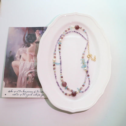 Amethyst Aquamarine Strawberry Crystal Necklace – Handcrafted Elegant Statement Jewelry