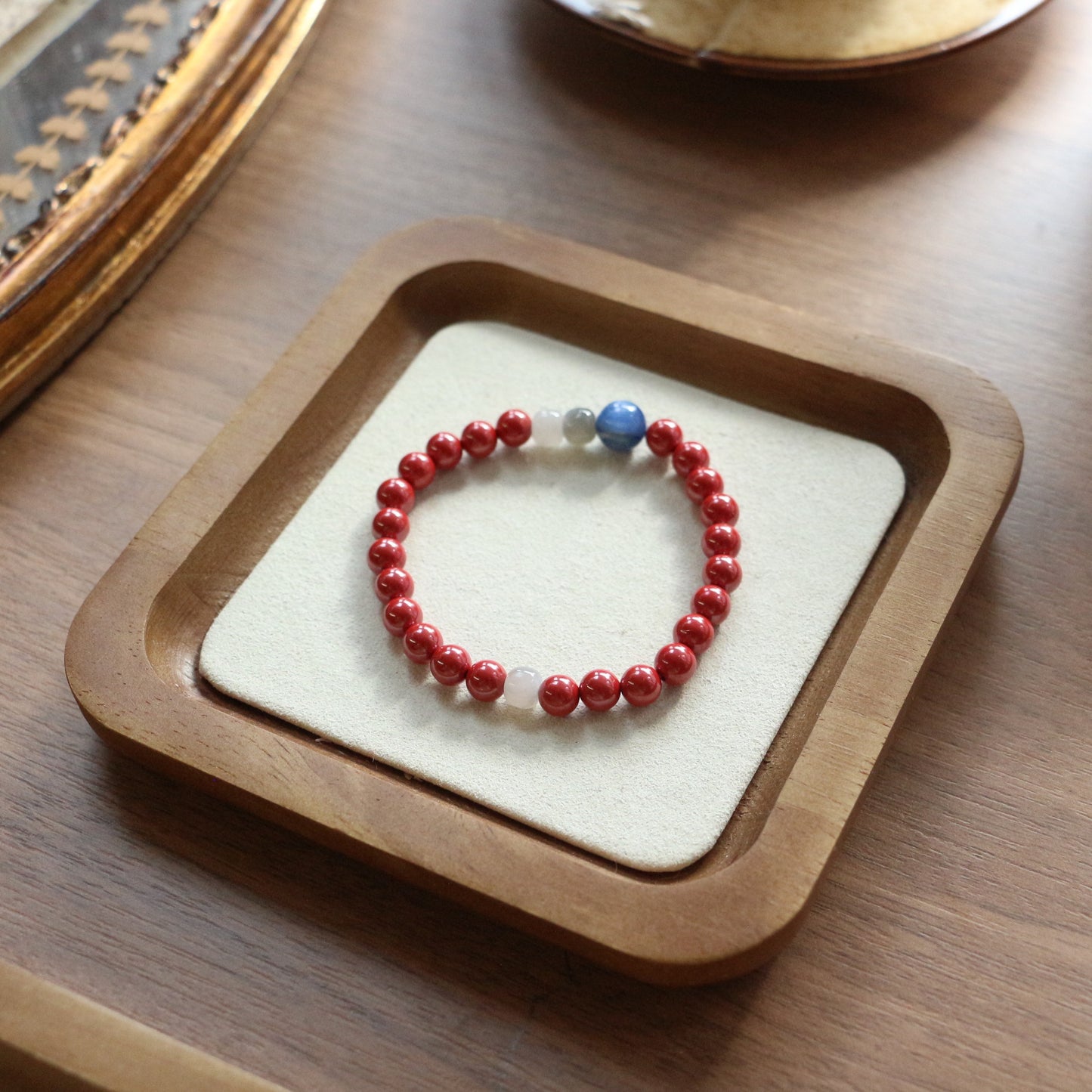 New arrivals Empire Sand Vermilion Raw Mineral Red Round Bead & Blue Crystal Bracelet