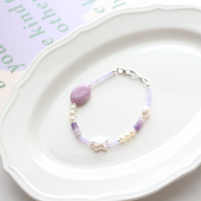 Purple Jade Double Layer Necklace with Natural Freshwater Pearls | Star Pendant Bracelet Ring Set