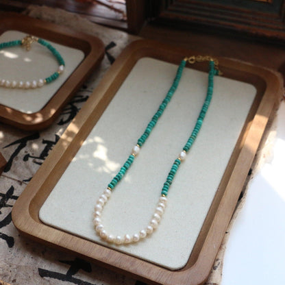 Vintage Turquoise & Baroque Pearl Necklace – Unique Beaded Jewelry Creation