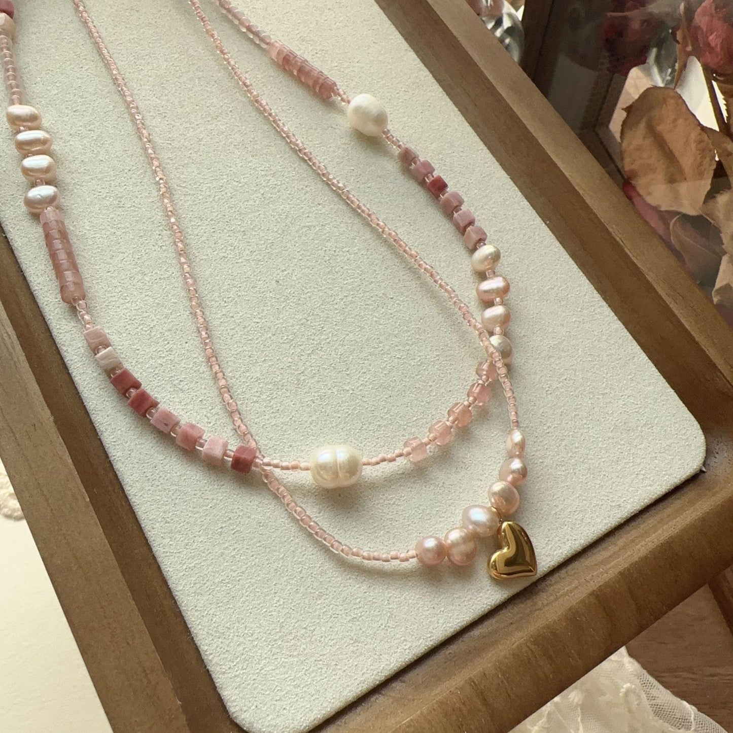 Pink Natural Stone & Freshwater Pearl Handmade Beaded Necklace – Sweet and Versatile Choker