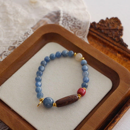 Slow Life Zen Five Elements Beaded Bracelet – Citrine, Blue Crystalline Stone, Imperial Sand Incense String