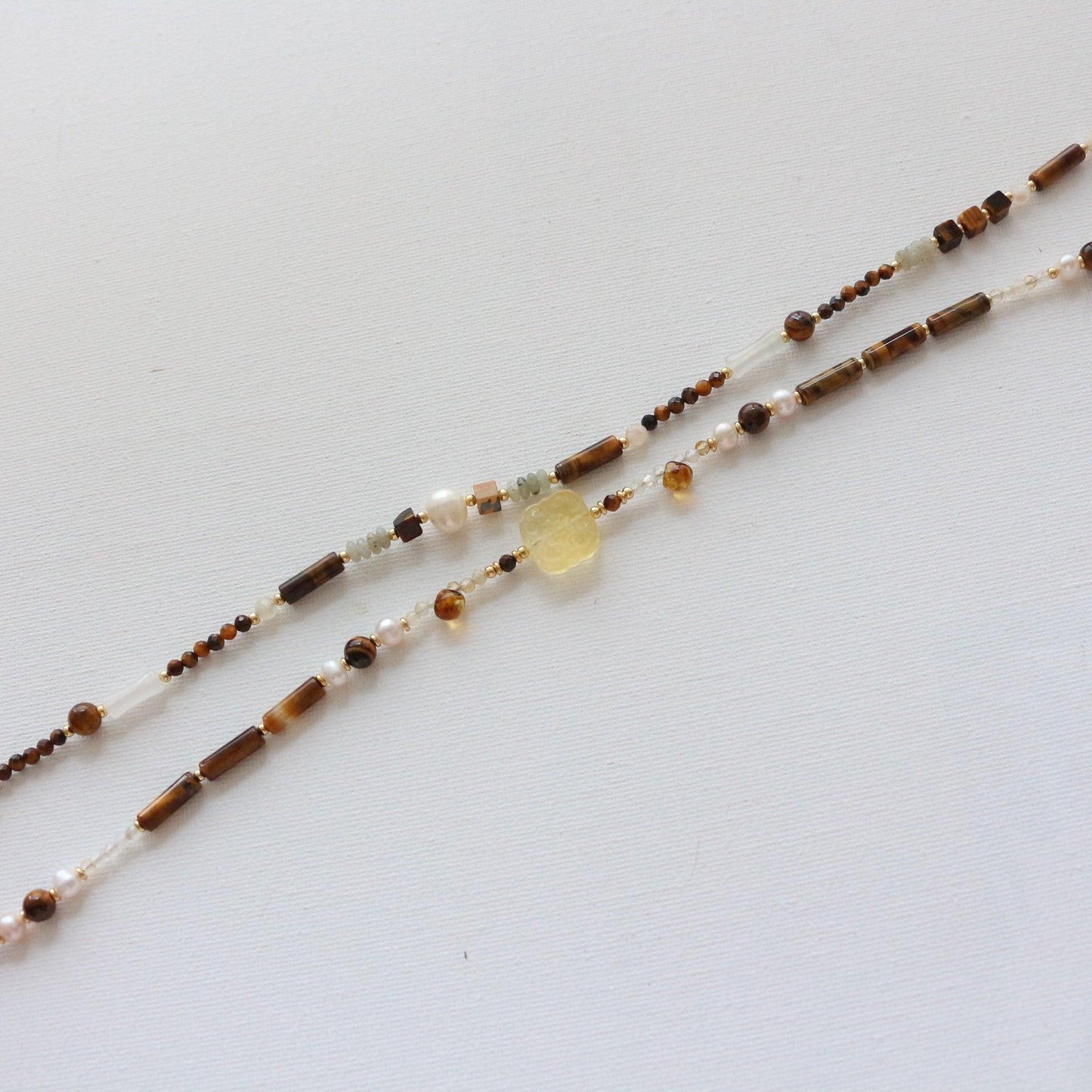 Autumn Winter New Collection – Melard Color Series Czech Glass Bead, Fluorite, Yellow Crystal, Tiger Eye Necklace with Natural Freshwater Pearls