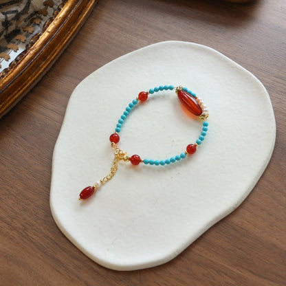 New arrivals Natural Freshwater Pearl Bracelet with Agate Beads | Minimalist Turquoise Dunhuang Style