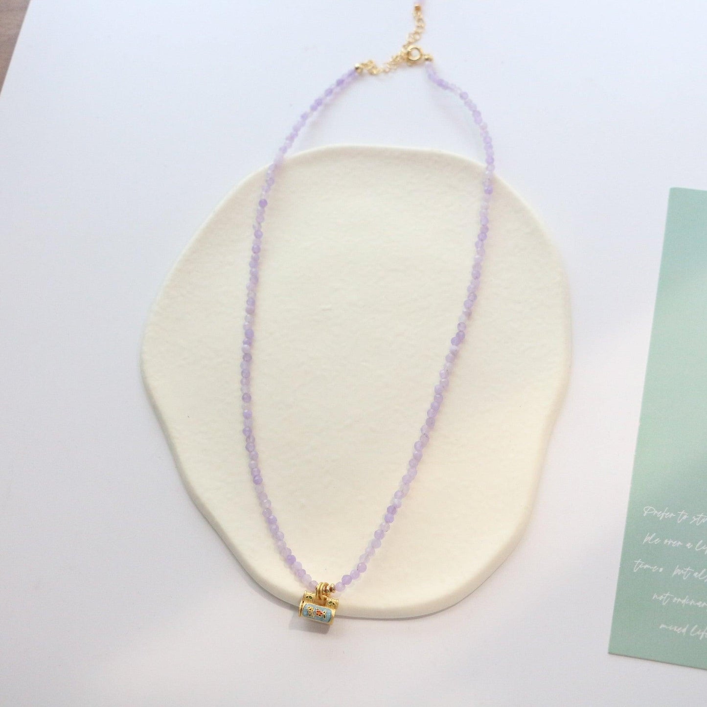 Cool Purple Jade Enamel Colorful Lock Pendant - Versatile Necklace with Original Design and Natural Stone Beads, Handmade