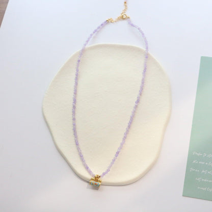 Cool Purple Jade Enamel Colorful Lock Pendant - Versatile Necklace with Original Design and Natural Stone Beads, Handmade