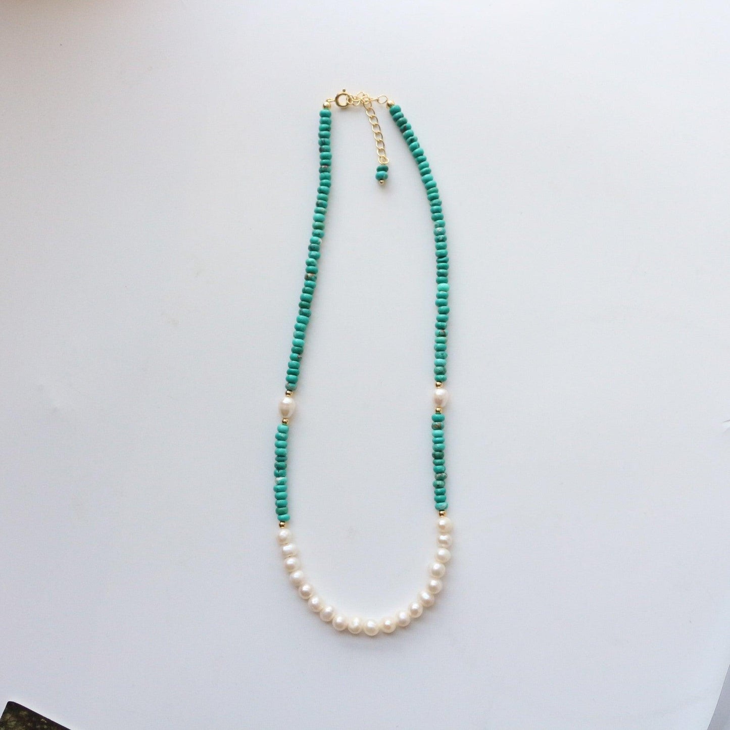 Vintage Turquoise & Baroque Pearl Necklace – Unique Beaded Jewelry Creation