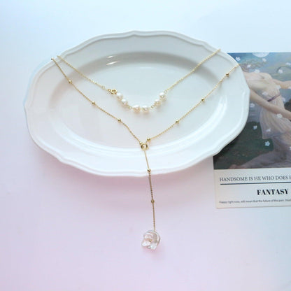 Vintage Minimalist Versatile Necklace with Natural Freshwater Pearl Petals