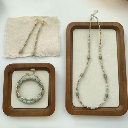 New Chinese-Style Gray-Green Natural Stone Necklace and Bracelet Set