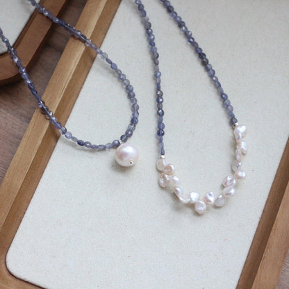 Vintage Chalcedony & Baroque Pearl Necklace – 925 Silver