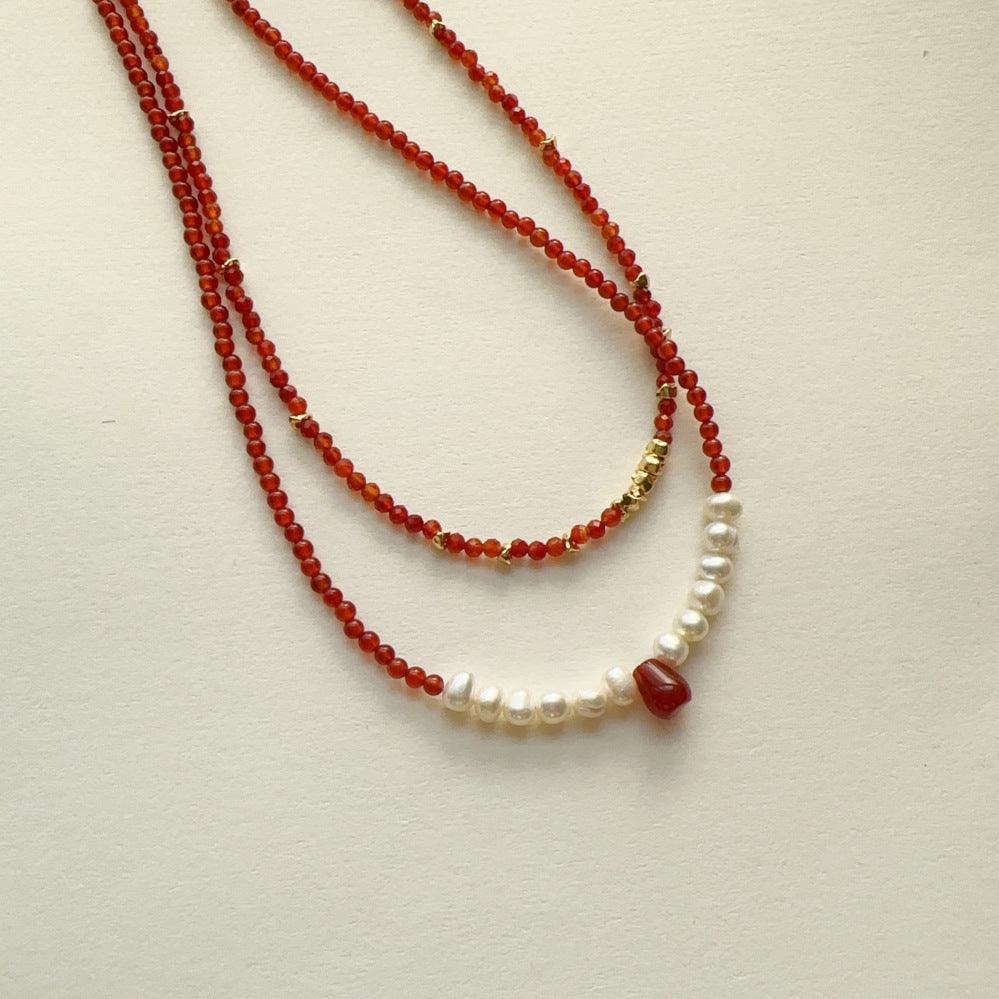 Elegant Red Agate Beaded Necklace – Timeless and Sophisticated Jewelry