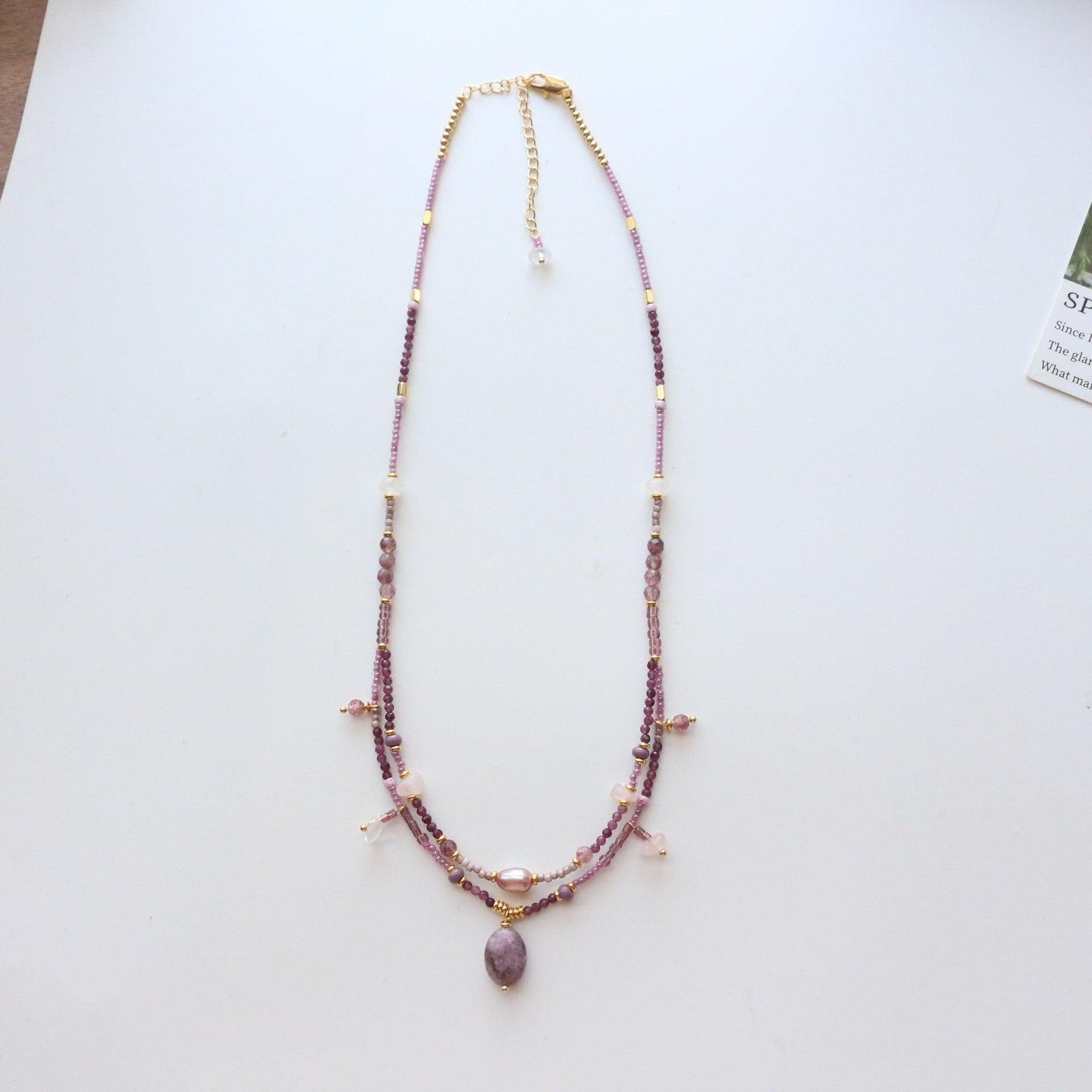 Purple Lilac & Pink Crystal Baroque Pearl Double-Layer Pendant Necklace – Hook Earrings & Natural Stone Beaded Choker Set