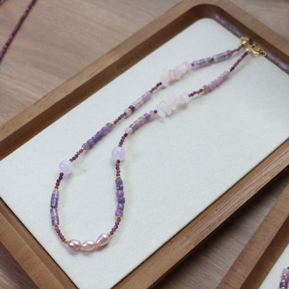 New Amethyst Lilac Stone Series Natural Bead Necklace, Bracelet & Wrist Mala Set