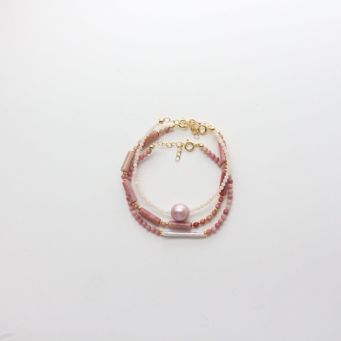 Baroque Freshwater Pearl Heart-Shaped Star Bracelet – White Jade, Strawberry Quartz & Red Agate Beaded Jewelry