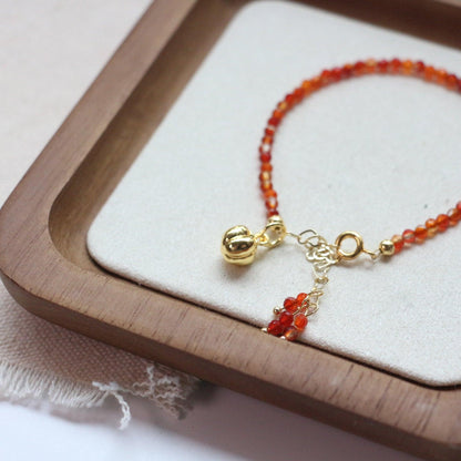 Small Gold Persimmon Pendant Bracelet – Retro Country Style with Orange Red Agate, Green, and Blue Natural Stone Beads